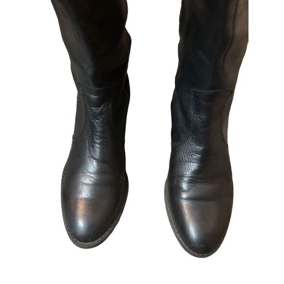 Ann Taylor Loft black leather riding boot with stretch band in back. Pull on siz - Picture 8 of 14